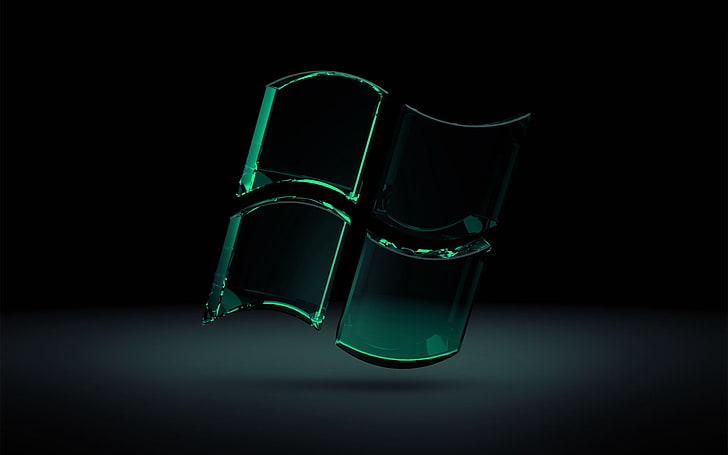 grönt Microsoft Windows-glaslogotyp digitalt konstverk, fönster, grönt, svart, glas, HD tapet