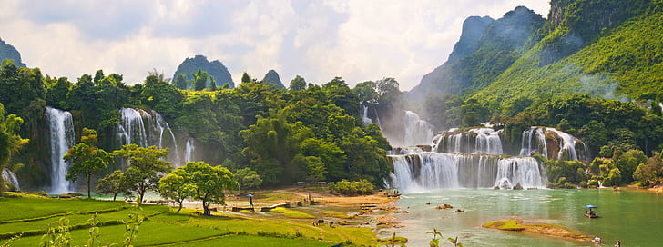 Водопад Бан-Джок, Вьетнам, Водопад Бан-Джок, Вьетнам, Лао-Кай, айзаж, водопады, люди, HD обои