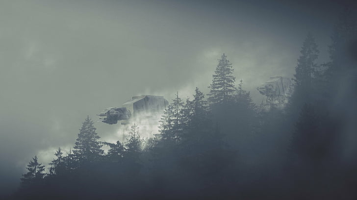 Междузвездни войни, AT-AT Walker, мъгла, гора, HD тапет