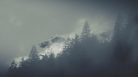 Междузвездни войни, AT-AT Walker, мъгла, гора, HD тапет HD wallpaper