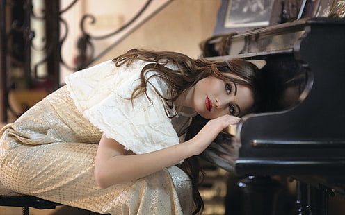 Красивая девушка, пианино, музыка, красивая, девушка, пианино, музыка, HD обои HD wallpaper