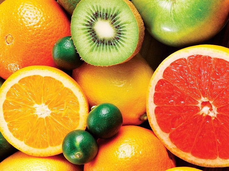 キウイとオレンジのフルーツ、オールソート、フルーツ、グレープフルーツ、キウイ、 HDデスクトップの壁紙