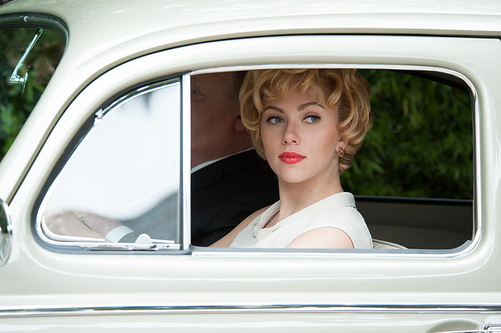 women's white sleeveless top, actress, blonde, Scarlett Johansson, Hitchcock (movie), HD wallpaper