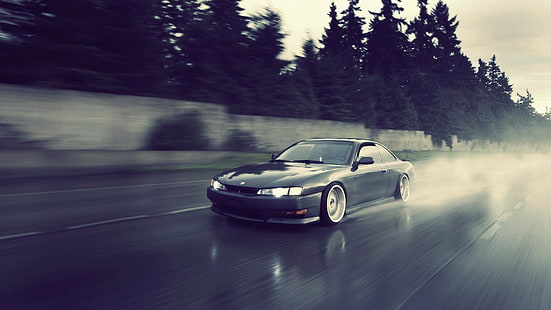 vehículo, coche, Nissan Silvia S14, carretera, Silvia, mojado, Nissan, Fondo de pantalla HD HD wallpaper