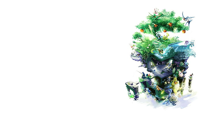 بوكيمون ، شجرة ، خلفية بيضاء ، البوكيمون ، شجرة ، خلفية بيضاء، خلفية HD