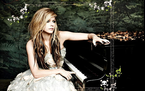 Avril Lavigne, cantante, rubia, mujer, piano, cabello largo, Fondo de pantalla HD HD wallpaper