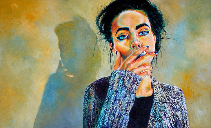 ผู้หญิง, งานศิลปะ, สูบบุหรี่, วอลล์เปเปอร์ HD