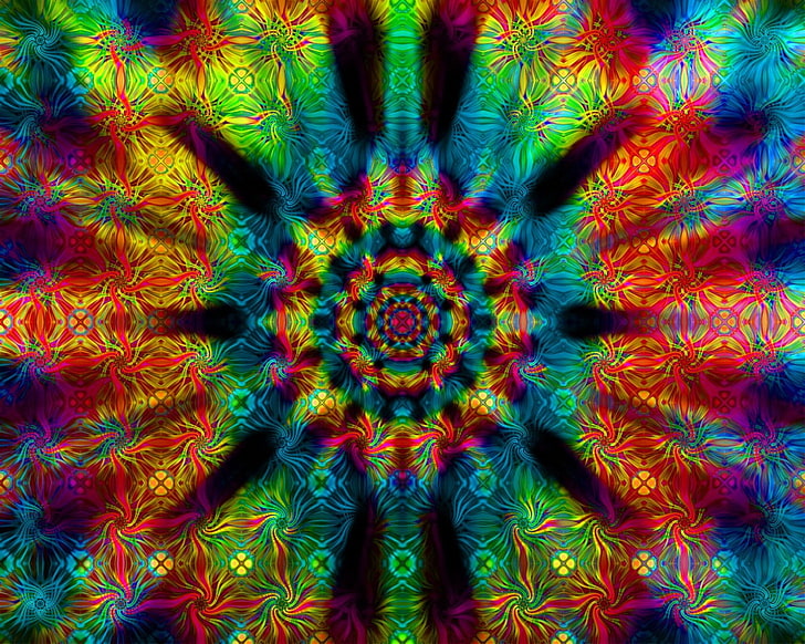 многоцветен мандала цифров тапет, психеделичен, цветен, абстрактен, HD тапет