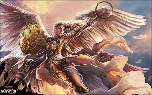 Gra, Magic: The Gathering, Angel, Angel Warrior, Fantasy, Oath of the Gatewatch, Shield, Tapety HD HD wallpaper