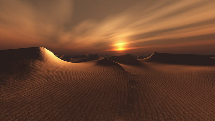 sunset, desert, HD wallpaper