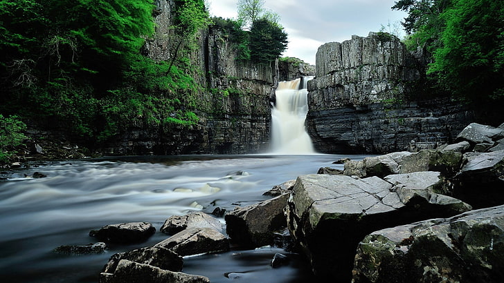 gray and black waterfalls, nature, landscape, waterfall, river, HD wallpaper