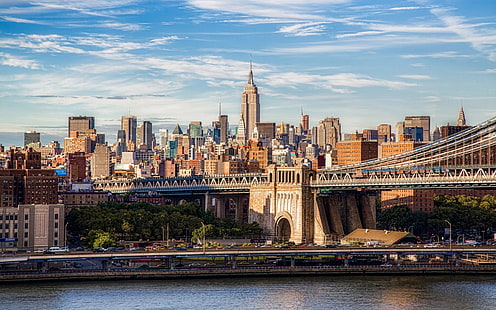 ブルックリン橋、マンハッタン、ニューヨーク市、建物、ブルックリン、橋、マンハッタン、ニューヨーク、市、建物、 HDデスクトップの壁紙 HD wallpaper