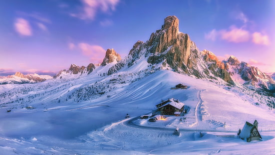 montaña cubierta de nieve, nieve, invierno, naturaleza, paisaje, montañas, Fondo de pantalla HD HD wallpaper