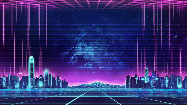 synthwave, city, EVGA, HD wallpaper
