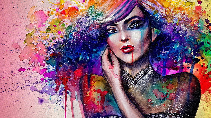 wanita, penuh warna, karya seni, lukisan, Wallpaper HD