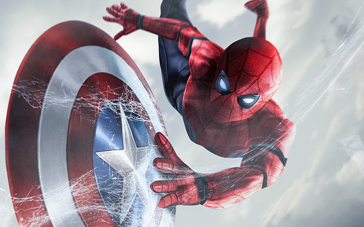 Spiderman captain america shield, Spider-Man wallpaper, HD wallpaper