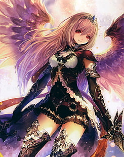 shingeki no bahamut, темный ангел оливия, крылья, улыбка, блондинка, аниме, HD обои HD wallpaper