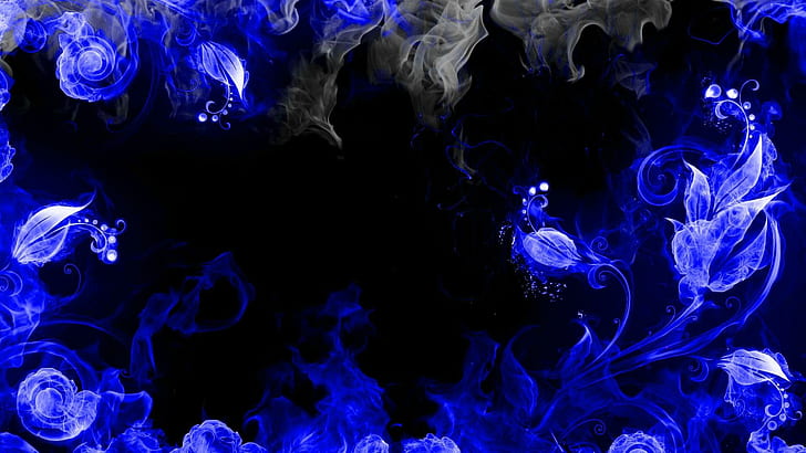 blue, light, electric blue, flower, special effects, blue flame, darkness, flame, HD wallpaper