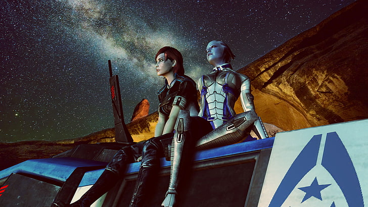 Mass Effect, командир Шепард, Лиара Т'Сони, HD обои