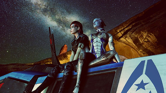 Mass Effect, командир Шепард, Лиара Т'Сони, HD обои HD wallpaper