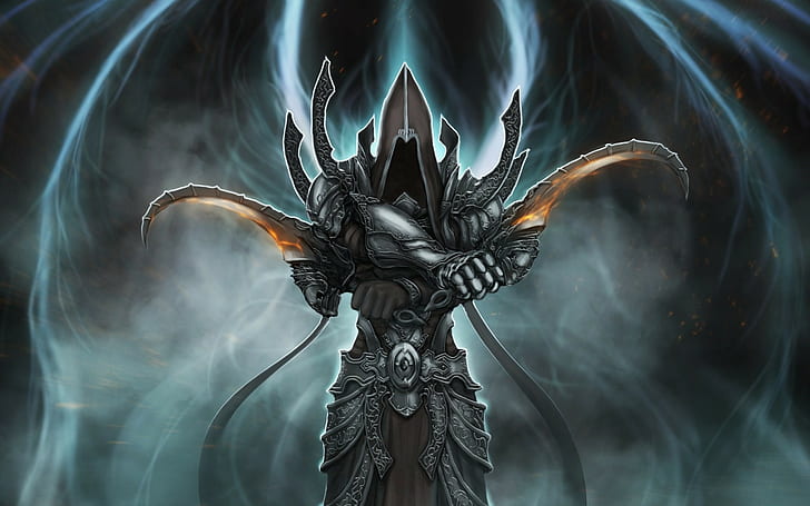 グレーのキャラクター、2つのブレードの壁紙、Diablo III、Diablo 3：Reaper of Souls、 HDデスクトップの壁紙