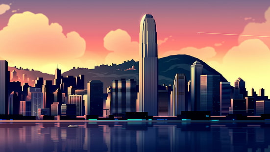 16 bits, horizonte, Hong Kong, Fondo de pantalla HD HD wallpaper