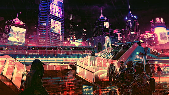 futurystyczny, cyberpunk, przyszły świat, 4K, Tapety HD HD wallpaper