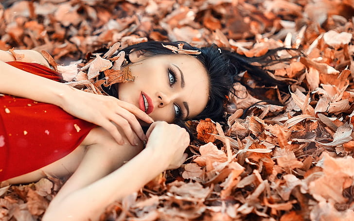 Perfecto otoño, niña, maquillaje, hojas, Perfecto, otoño, niña, maquillaje, hojas, Fondo de pantalla HD
