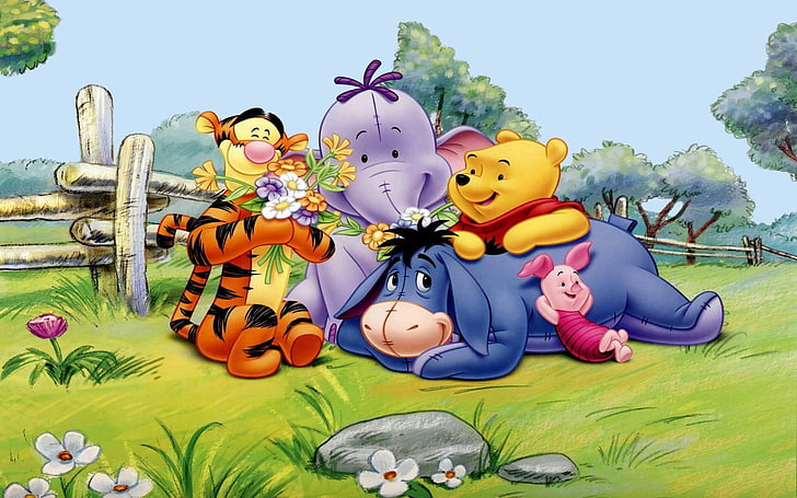 Winnie The Pooh Tigger Eeyore Ferkel und Elefanten Frühling Hd Wallpaper 2880 × 1800, HD-Hintergrundbild