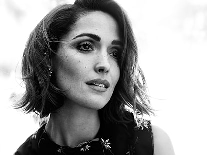 women's black and white floral crew-neck top, face, makeup, actress, hairstyle, photographer, black and white, journal, photoshoot, closeup, Rose Byrne, 2015, California Style, David Slijper, HD wallpaper HD wallpaper