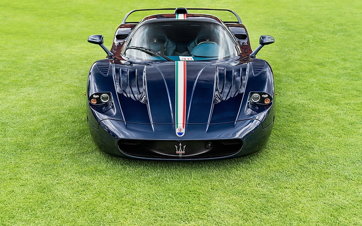 Maserati, Maserati MC12, niebieski samochód, samochód, trawa, samochód sportowy, supersamochód, pojazd, Tapety HD