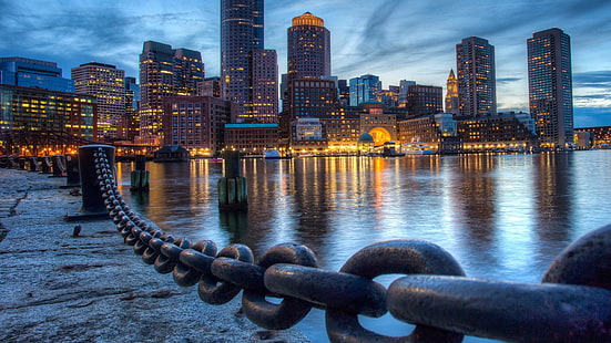 بوسطن ، ماساتشوستس ، الولايات المتحدة ، الولايات المتحدة الأمريكية ، وسط المدينة ، أضواء المدينة ، سيتي سكيب، خلفية HD HD wallpaper