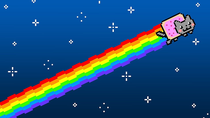 разноцветные звезды кошки глупость радуги пиксели произведение искусства нян кот 1920x1080 животные кошки HD арт, звезды, многоцветный, HD обои