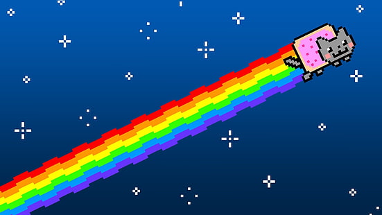 разноцветные звезды кошки глупость радуги пиксели произведение искусства нян кот 1920x1080 животные кошки HD арт, звезды, многоцветный, HD обои HD wallpaper