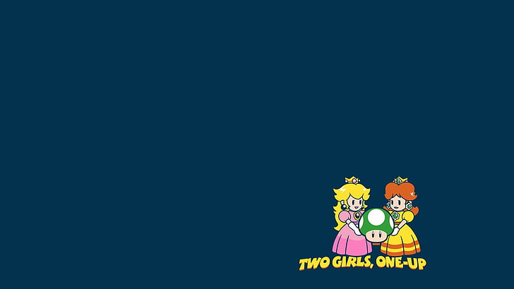 Two Girls, One Up anime character, video games, women, 1 up, simple, humor, minimalism, Super Mario, Nintendo, HD wallpaper