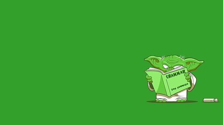 Yoda lisant illustration de livre de grammaire, Star Wars, Yoda, fond simple, humour, Fond d'écran HD