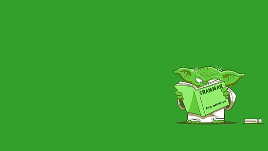 Йода, читающая книгу грамматики, иллюстрация, Звездные войны, Йода, простой фон, юмор, HD обои HD wallpaper