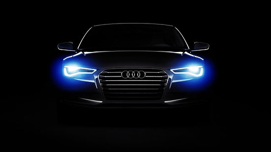 black Audi car, black Audi car, car, Audi, Audi A6, lights, dark, minimalism, vehicle, black background, HD wallpaper HD wallpaper