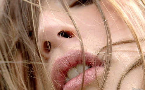 mouths, closeup, hair in face, women, face, lips, HD wallpaper HD wallpaper