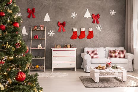 decoración, juguetes, árbol, Año Nuevo, Navidad, regalos, diseño, Feliz Navidad, Navidad, interior, hogar, árbol de Navidad, celebración navideña, Fondo de pantalla HD HD wallpaper