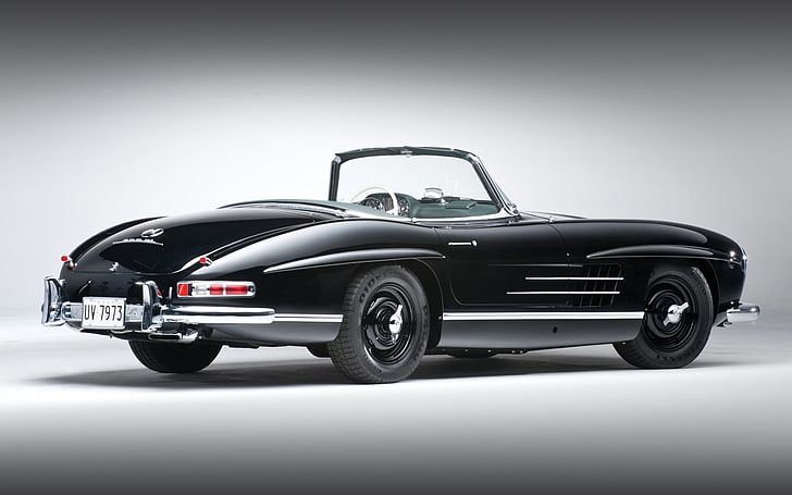 black convertible coupe, black, convertible, classic, mercedes-benz, Mercedes, rear view, 1957, beautiful car, 300сл, 300sl, HD wallpaper