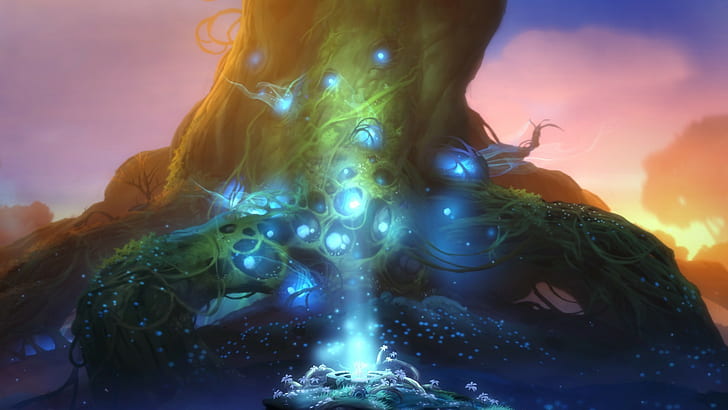 fantasy art ori and the blind forest glowing roots, HD wallpaper