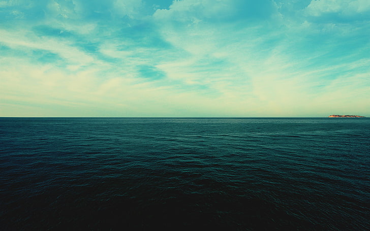 body of water, sea, water, island, clouds, nature, sky, HD wallpaper