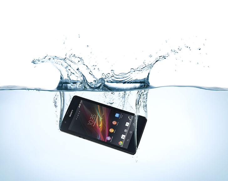 black Sony Android smartphone, sony, water, xperia, mobile, HD wallpaper