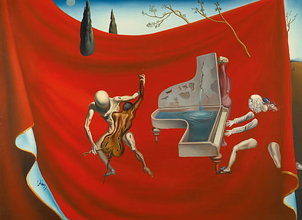 surrealismo, imagen, música, Salvador Dalí, oro de las siete artes, capilla roja dorada, Fondo de pantalla HD HD wallpaper