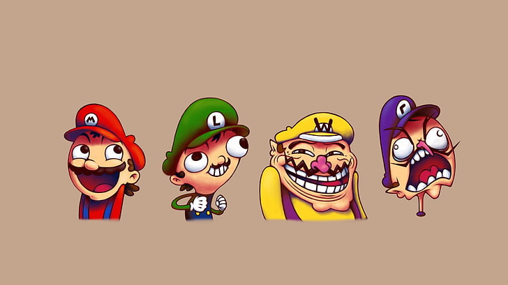 Super Mario illustration, video games, Super Mario, Mario Bros., troll face, humor, Wario, Luigi, HD wallpaper