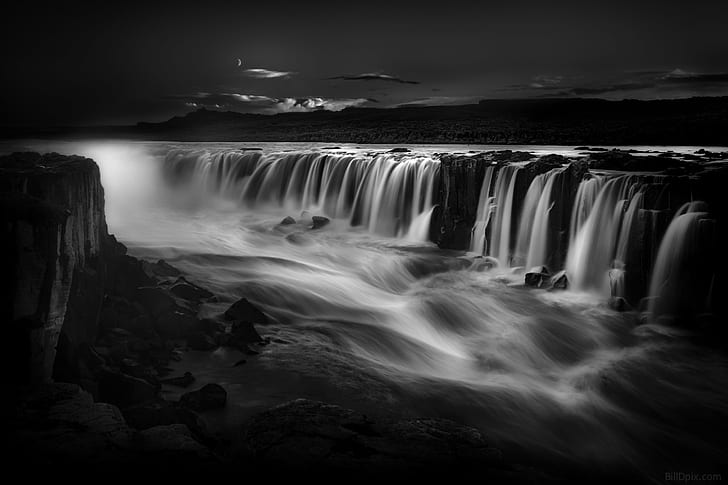 grayscale photography of waterfalls, iceland, iceland, Selfoss, Waterfall, Iceland, grayscale, photography, blackandwhite, river, nature, water, landscape, scenics, rock - Object, HD wallpaper