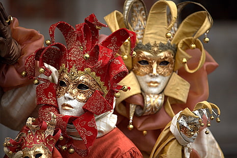 пара, венеция, карнавал, маска, костюмы, HD обои HD wallpaper