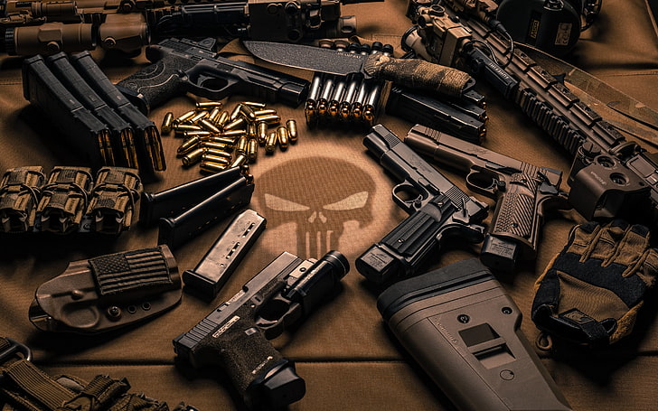 Guns Ammo Knife Weapon, plusieurs fusils, guerre et armée, arme de poing, guerre, pistolet, armée, couteau, munitions, Fond d'écran HD