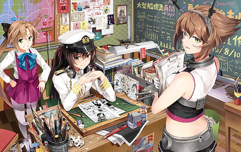 gadis anime, anime, Koleksi Kantai, Akigumo (KanColle), Mutsu (KanColle), Wallpaper HD HD wallpaper